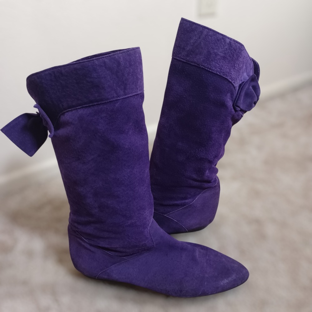 Clicks Vintage Purple Suede Slouch Pirate Boot Pointed‎ Toe Bows Yugoslavia 9